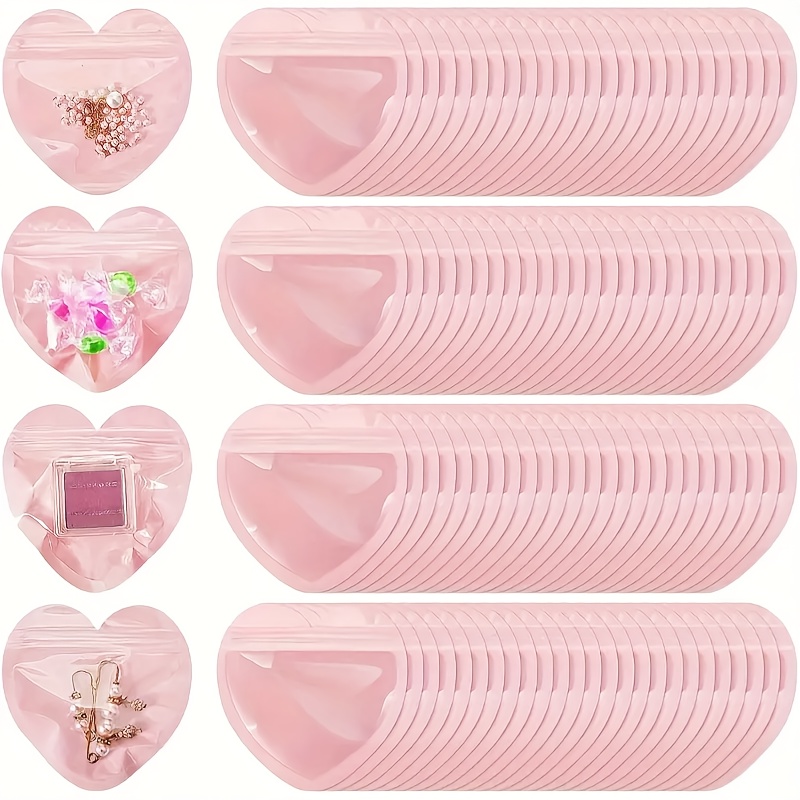 Image of 100pcs Clear Reusable Love-shaped Jewelry Bags - Ideal For Weddings, Birthdays, Halloween, Valentine's, Christmas & All Festival Party Gift Packaging