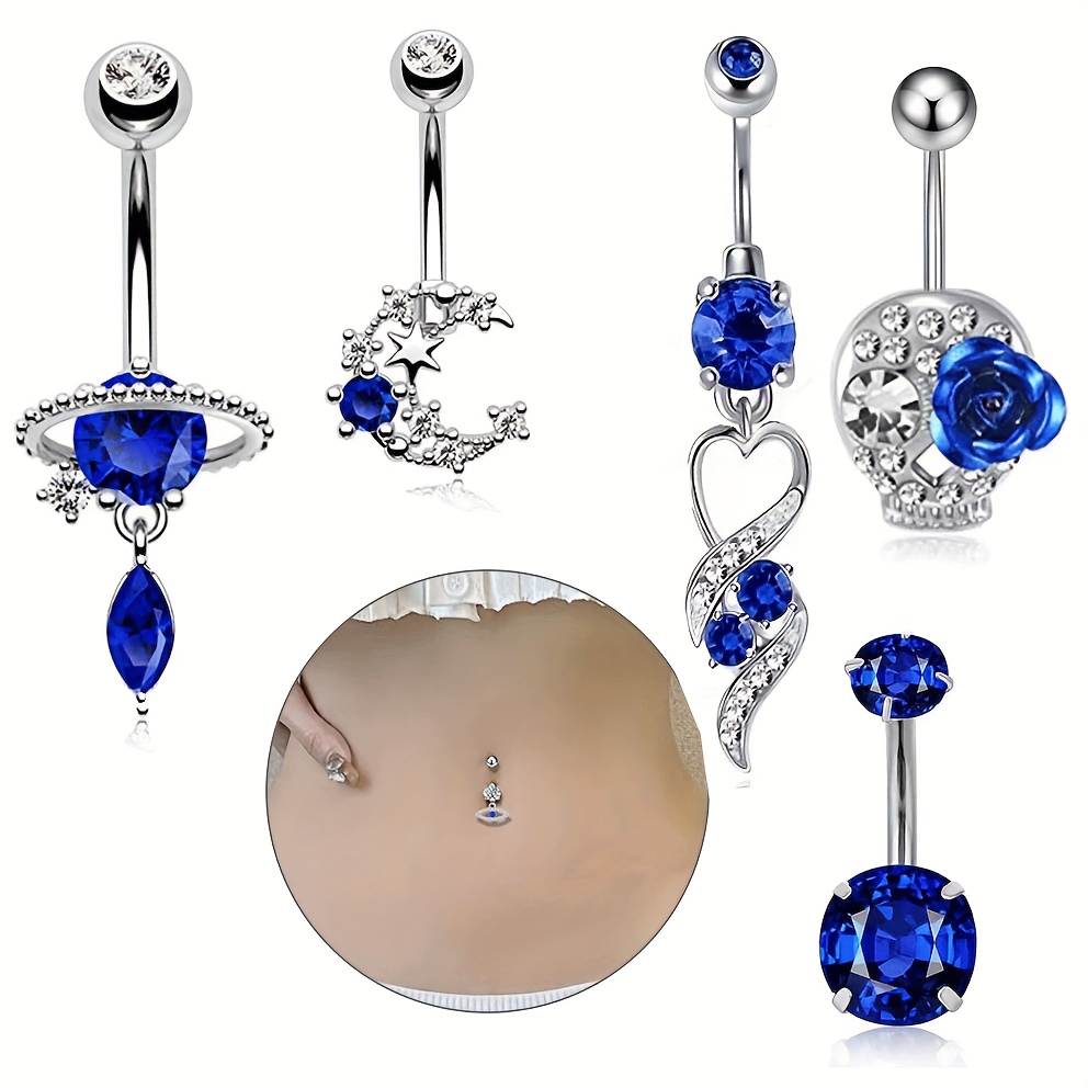 TEMU 5pcs Set With 2 Colors And Multiple Elements, Fashion Belly Button Rings, Beach-themed Belly Button Decorations
