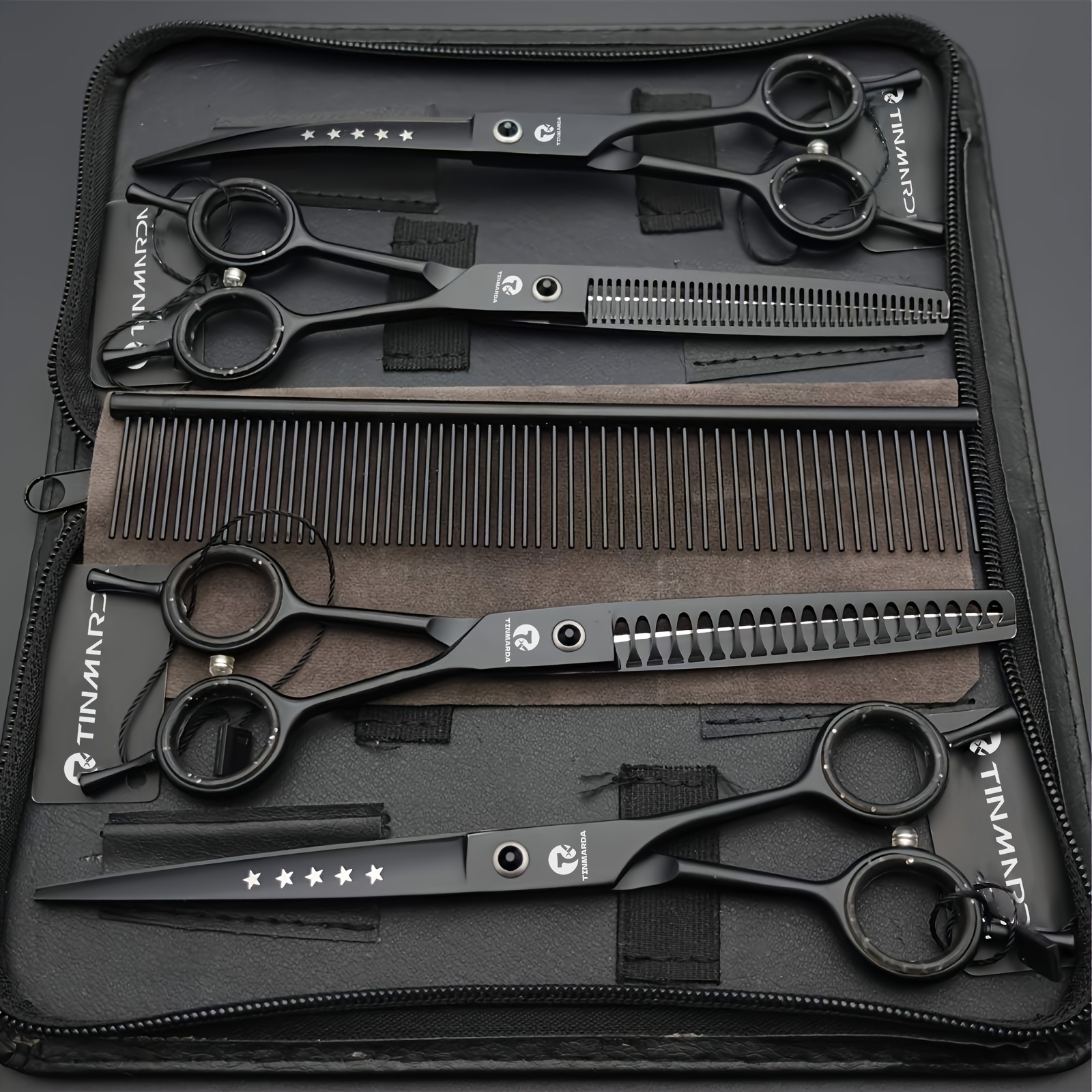 7.0 Inches Professional Dog Grooming Scissors Set Straight & Thinning & Curved & & Comb 5pcs In 1 Set For Left-handed & Right Handed