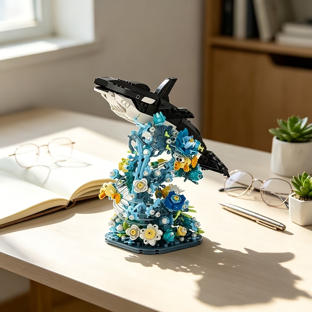 Orca Ocean Themed Building Blocks, 3D Assembly Model with Coral
