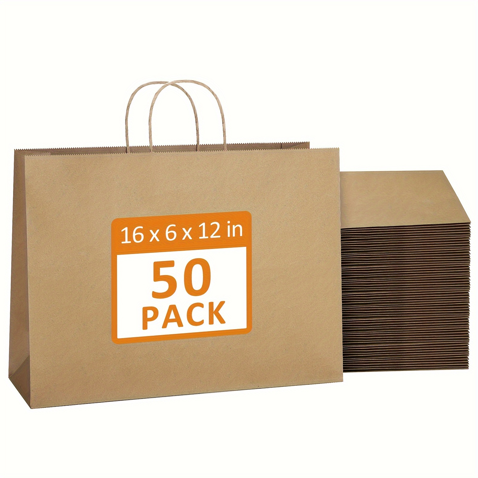 

Eupako 50pcs Shopping , 16x6x12 Suitable For Kraft , Clothing Shopping , Gift , Small Retail Grocery , Reusable