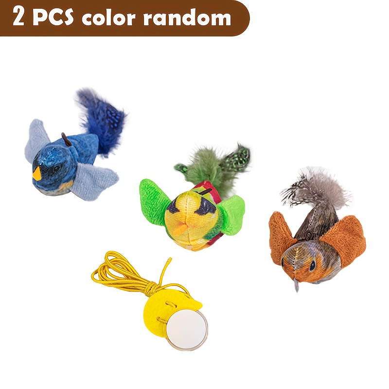 TEMU 2pcs Random Color Toy Cat Toys With Simulated Bird Sounds, Featuring Real Bird Songs And Feathers - Activated Chirping Sound, Realistic Feather