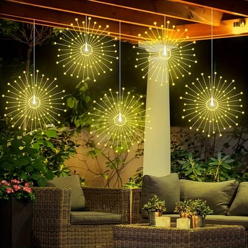 4 5 packs solar hanging firework light strings 8 shining suitable for garden wedding christmas party multi scene for christmas decoration