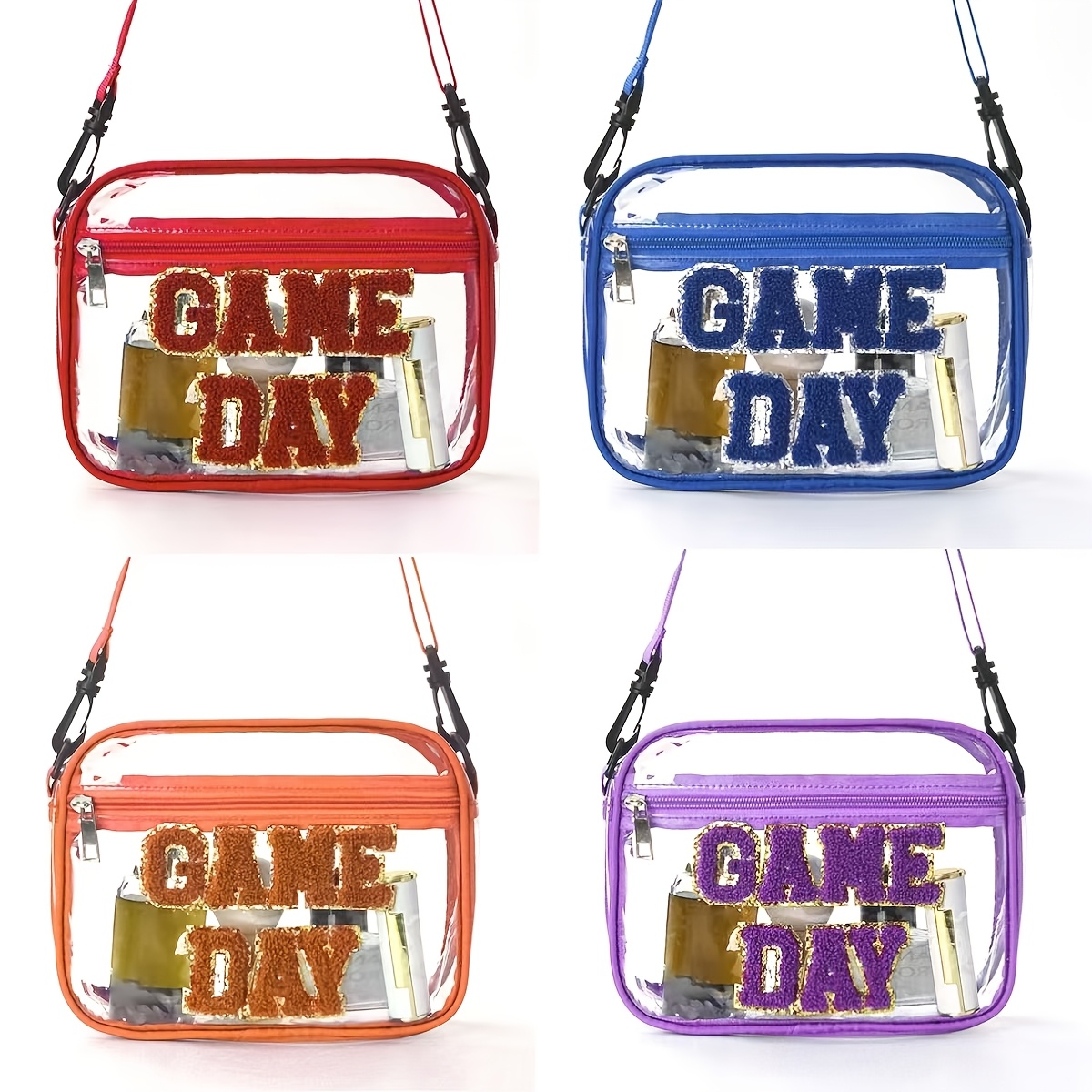 Stylish Transparent Crossbody Bag with Adjustable Strap - Durable Polyester Messenger Bag for Concerts, Sports Events & Festivals - Black with GAME DAY Print, Festival Accessory, Casual Accessory, Sturdy Construction, Festival  