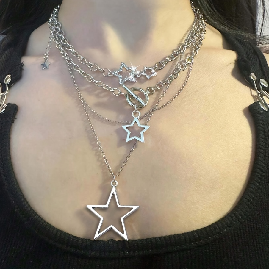 3pcs Vintage Minimalist Fashion Hollow Pentagram Pendant Necklace