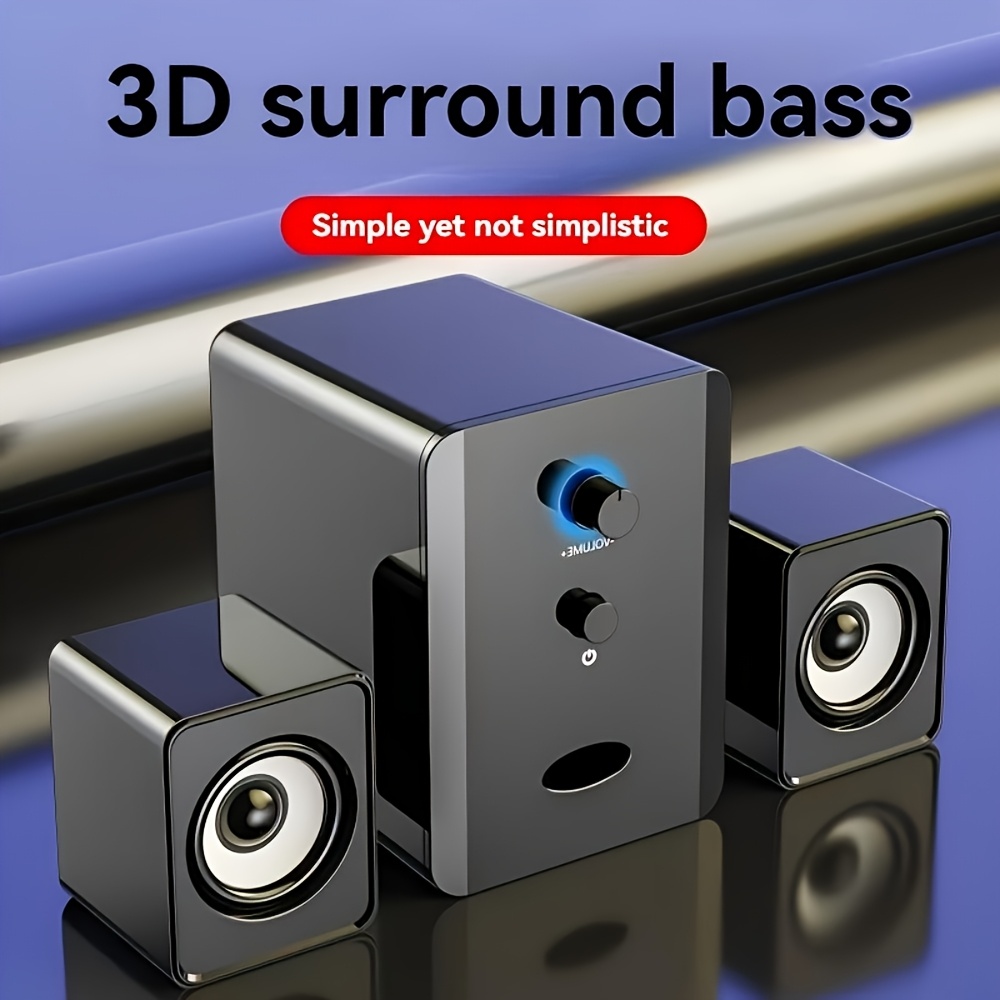 TEMU 2. System For Computer, Wired Desktop Speakers With Powerful Subwoofer | Clear Audio For Home Office, Gaming Pc, Laptop & Streaming | Perfect