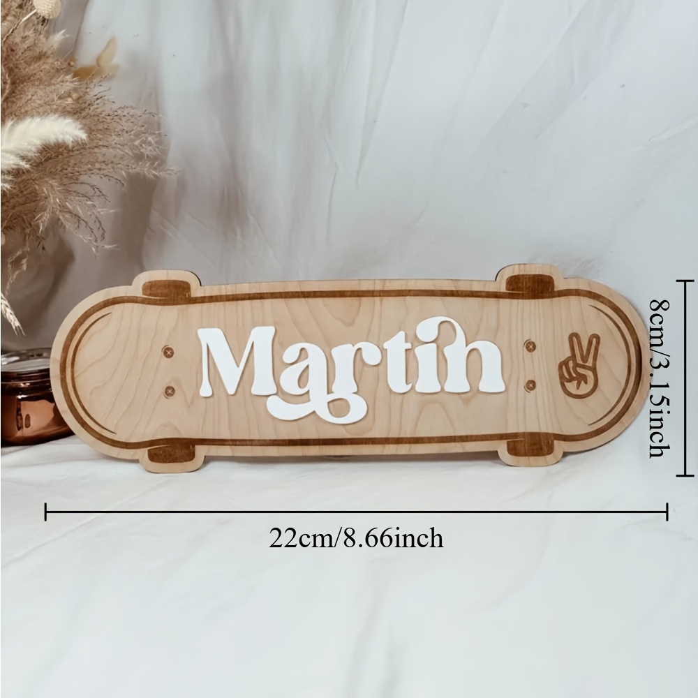 TEMU Custom Wooden Skateboard Nameplate | Personalized Skateboard-shaped Wooden Nameplate, Retro Skateboard Nameplate, Very Suitable For Gaming Room