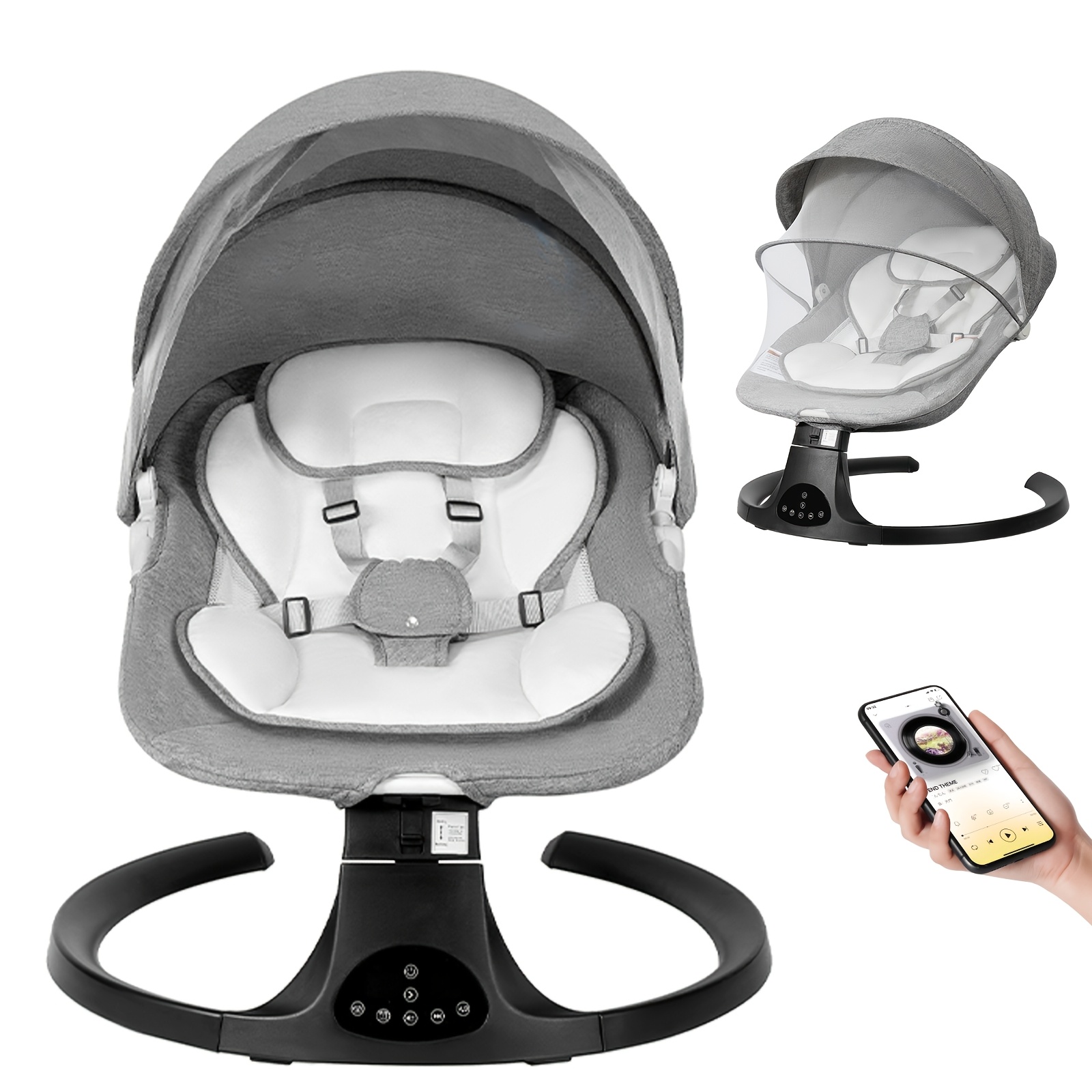 TEMU Baby Swing, Electric Baby Swing For Newborn 0 To 9 Months, Infant Rocker With 5 Swing , White Noise And , Auto Sensing, Safety Harness, Foldable