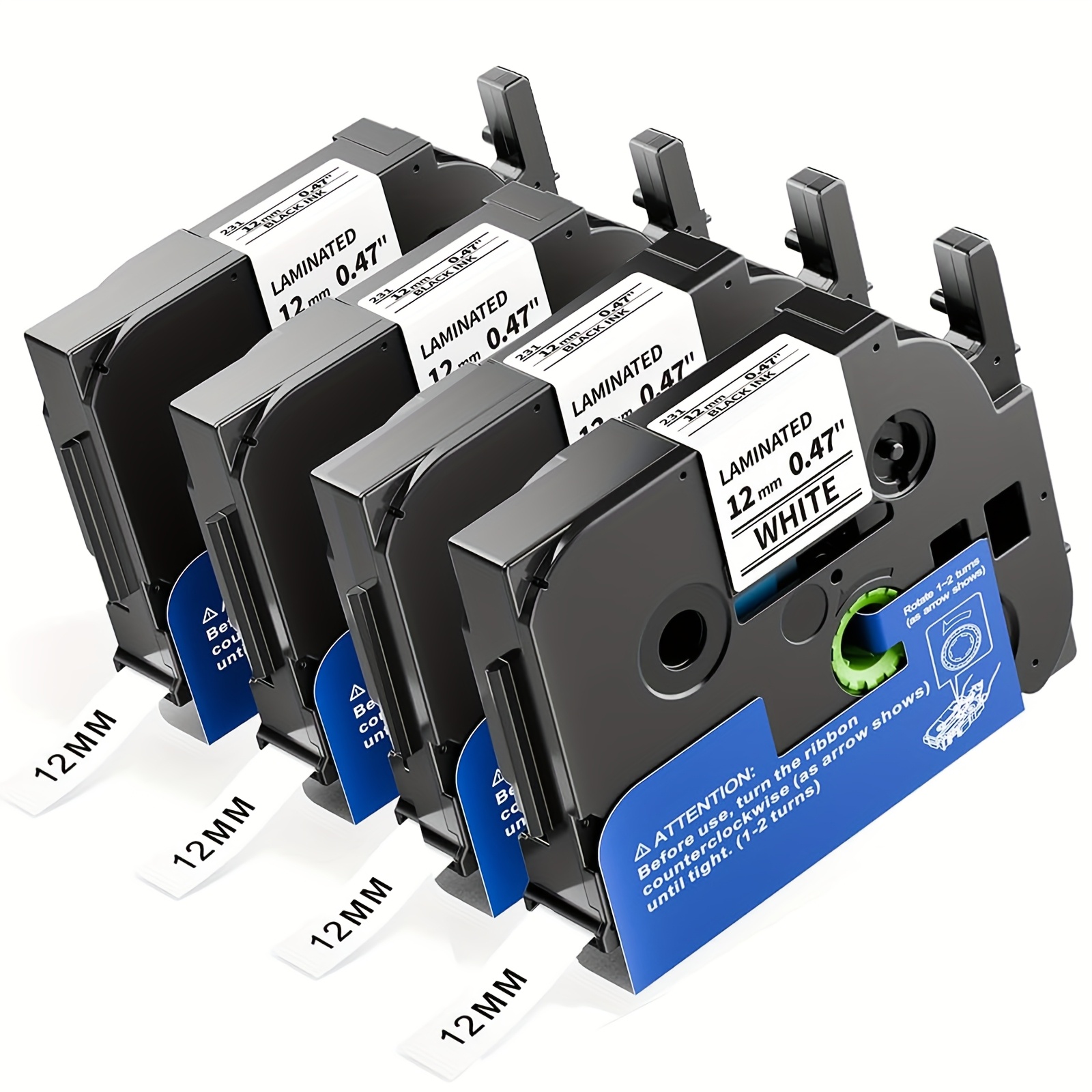 4-Pack 12mm Black On Clear Label Tape - For Brother P-touch PT