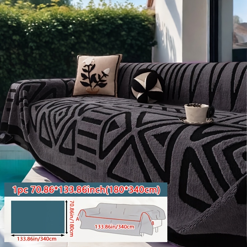 TEMU 1 pièce Housse de canapé d'extérieur confortable en velours Shu velours , Housse de canapé -rayures adaptée aux animaux domestiques, Housse de