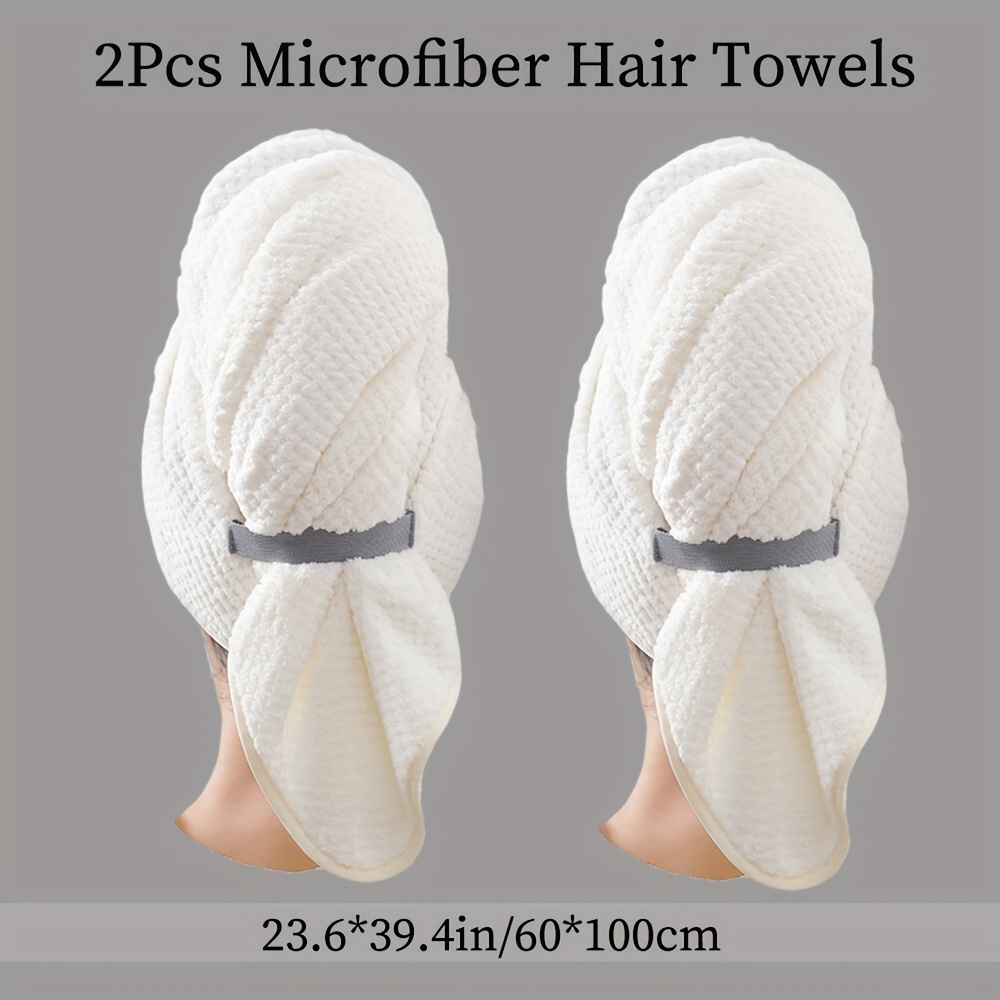 TEMU 2 pièces Serviettes à Cheveux en Microfibre Extra Large, Bande Élastique, Absorption Optimale, Douces et Confortables, Adaptées à Tous Types de