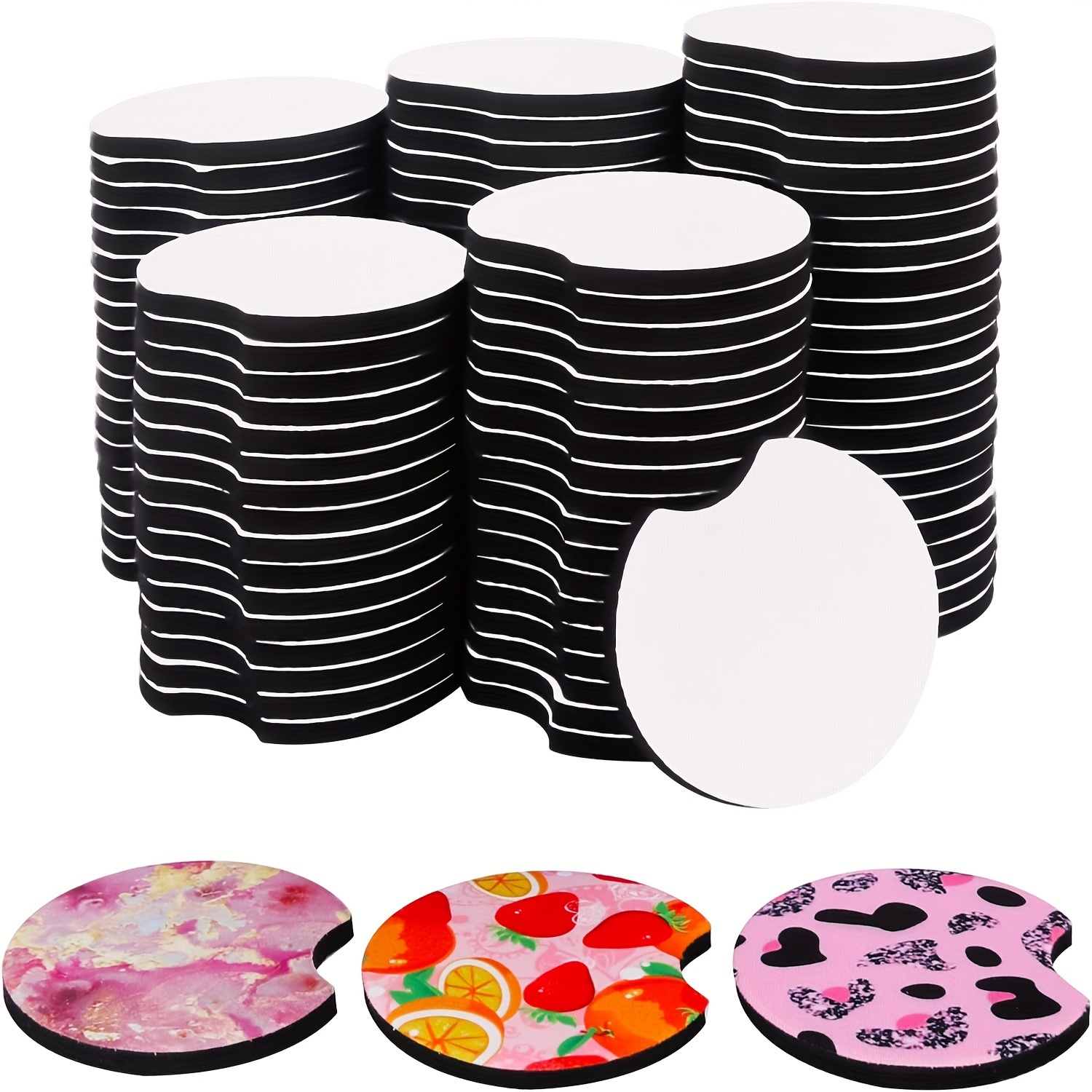 

100pcs Creative Sublimation Blank Car Cup Coasters Bulk Set, Rubber Uncharged Diy Personalized Coasters For Office Furniture And Accessories