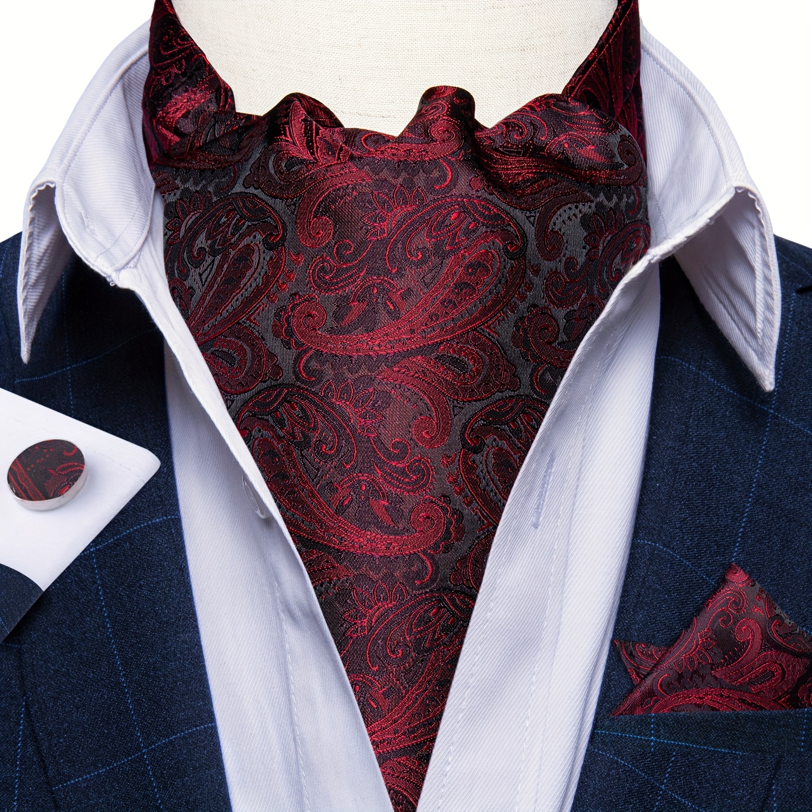 3pcs ascot ties for men wedding jacquard woven ascot cravat for men cravat tie and pocket square set ascot 2055 0