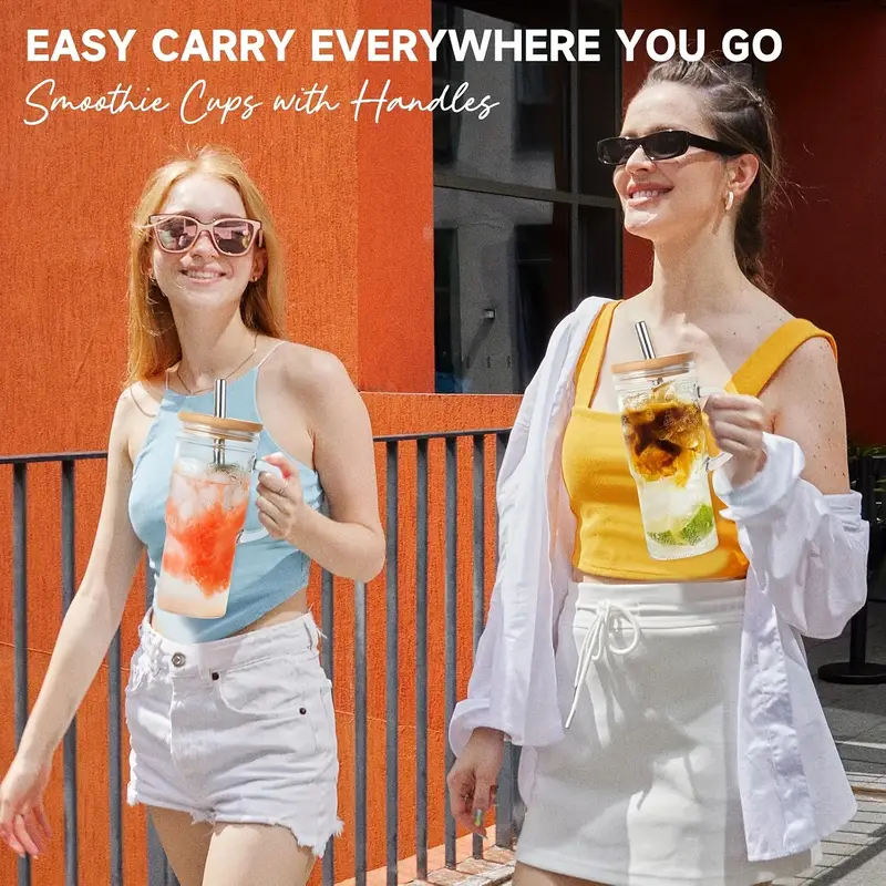 2 4pcs tumblers with lid and straw 24oz with bamboo lid and straw cups mason glass cup drinkware sealed silicone lid straw cleaning brush outdoor hydration leakproof tumbler modern glassware stylish drinkware set hand wash only reusable straw included office workers Product details 0