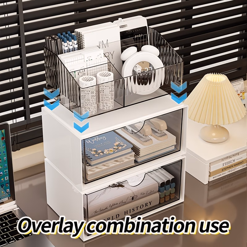 versatile use large capacity desk organizer with drawer multi layer transparent storage box for office supplies back to school organization Product details 2
