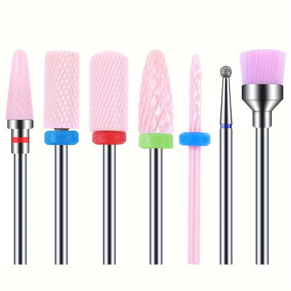 

7pcs Ceramic Nail Drill Bits Set, Remove Gel Acrylic Cuticle Diamond Tungsten Carbide Nail Drill Tools For Manicure Pedicure Home Use Great Gift