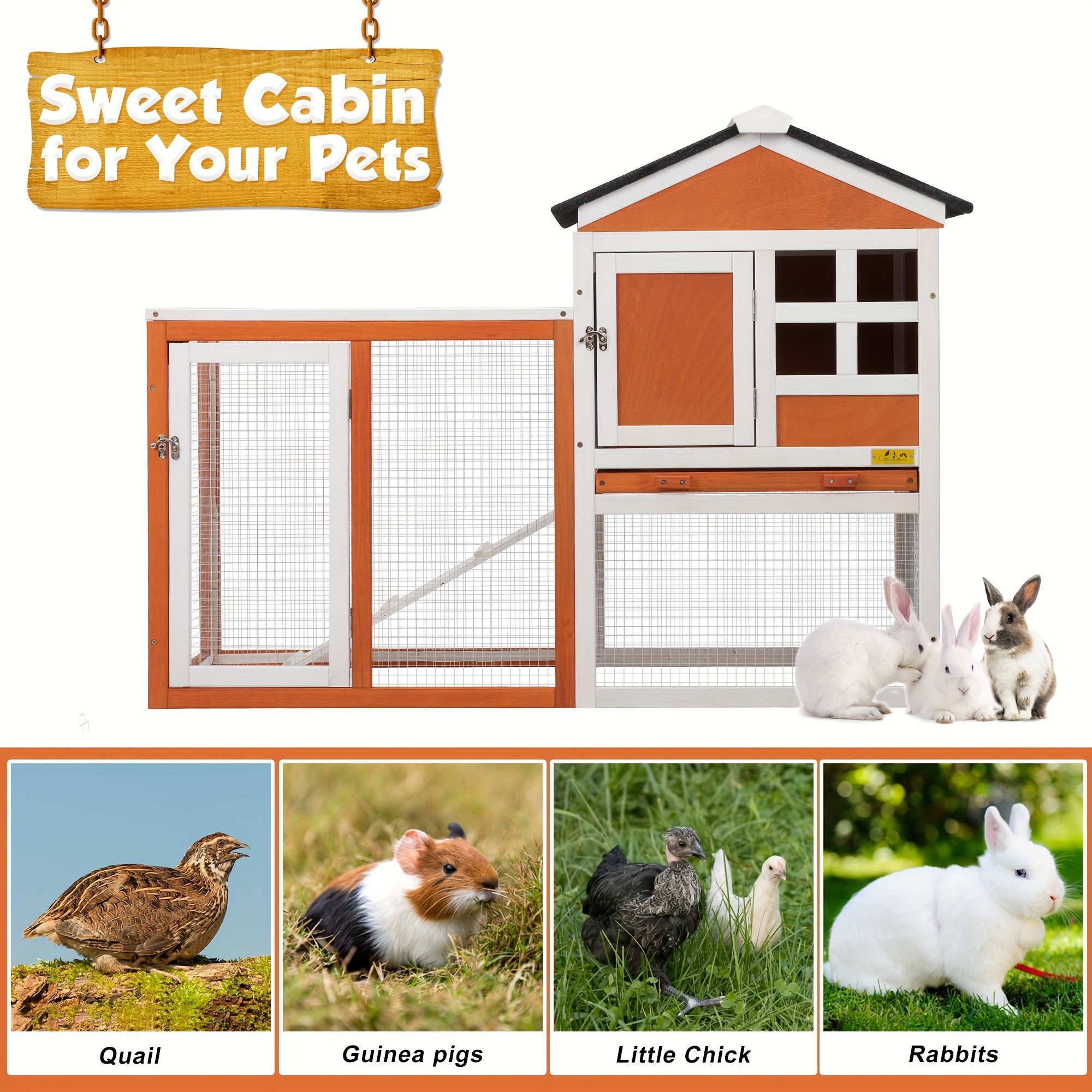 wooden rabbit hutch with pull out tray ramp lockable doors small animal house outdoor indoor pet guinea hamster cage