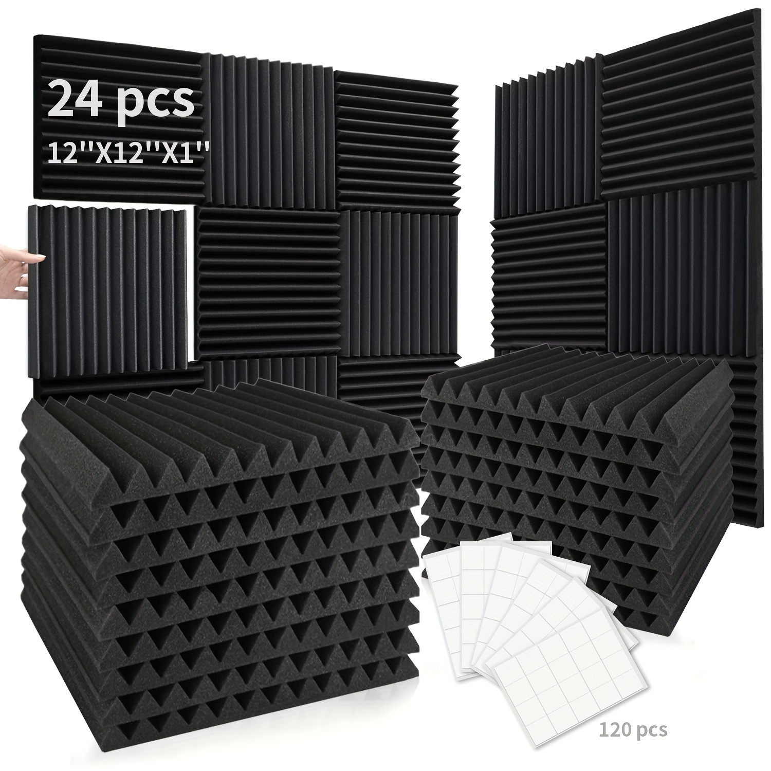 

24pcs Studio Acoustic Foam Panels, Soundproofing Wedges Fire Resistant Sound Proof Padding Acoustic Treatment Foam With Double Side Adhesives,for Office, Home, " ×12" × 12