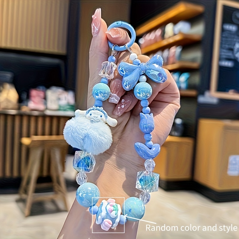 E-shop Sanrio Kuromi Melody Cinnamoroll Cartoon Niedlicher hochwertiger Plüsch-Handy-Trageband mit Schleife, Herz und Perle, erhältlich in Pink, Blau