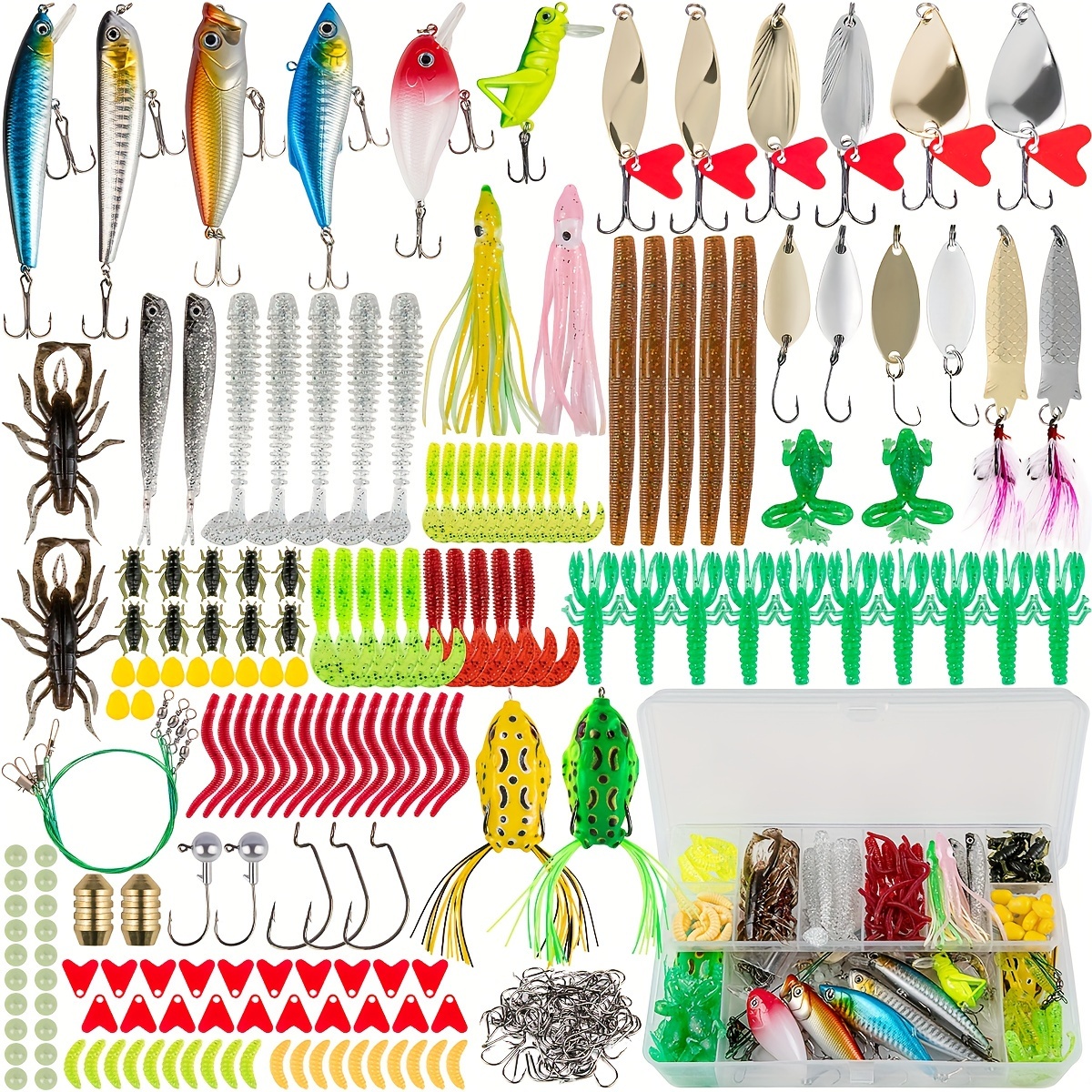 

Goando Fishing Lures Kit For Freshwater Tackle Kit For Bass Trout Salmon Fishing Accessories Tackle Box Including Spoon Lures Soft Plastic Worms Crankbait Jigs Fishing Hooks