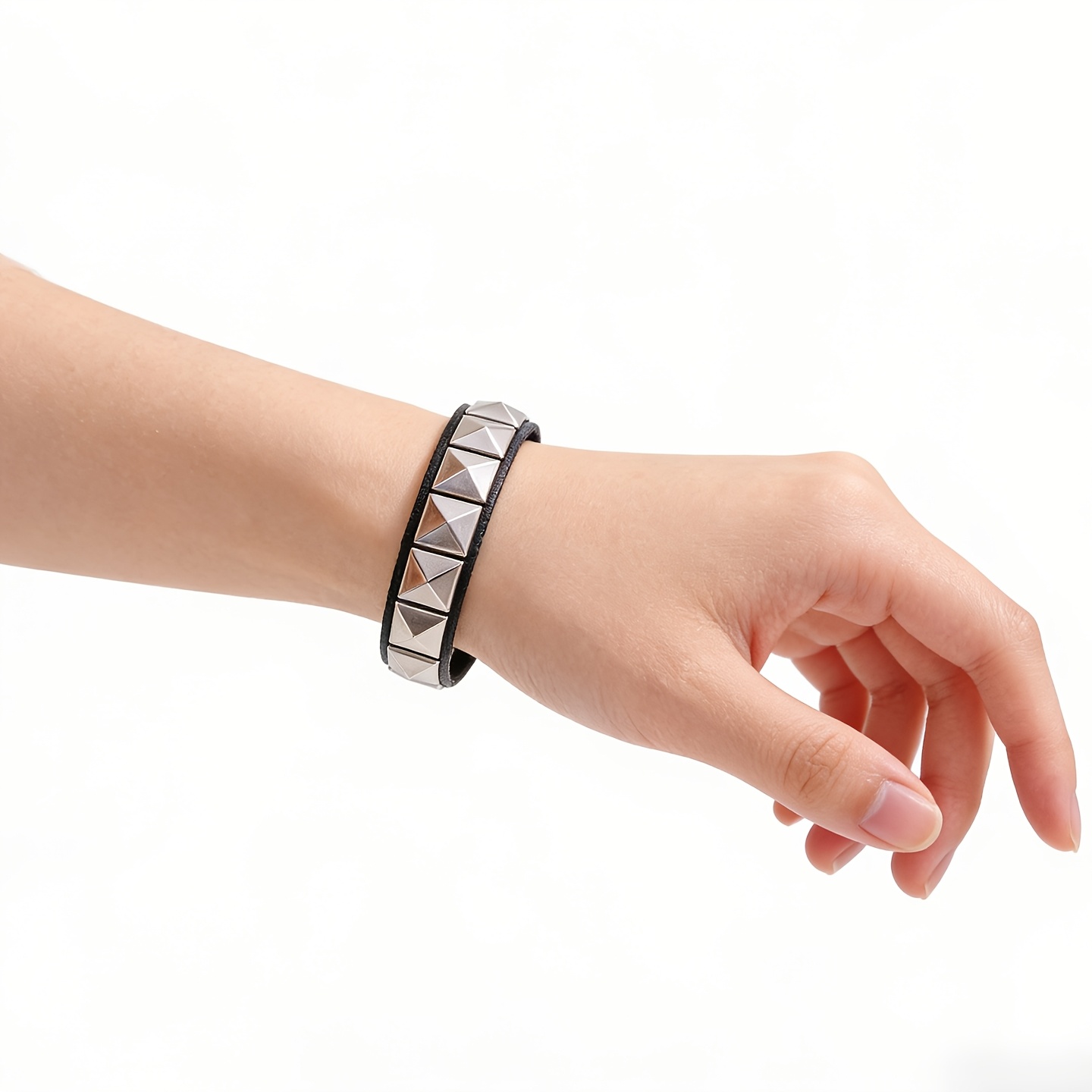 2pcs Gothic PU Cuff Bracelet Set, Y2K Street Rock Style
