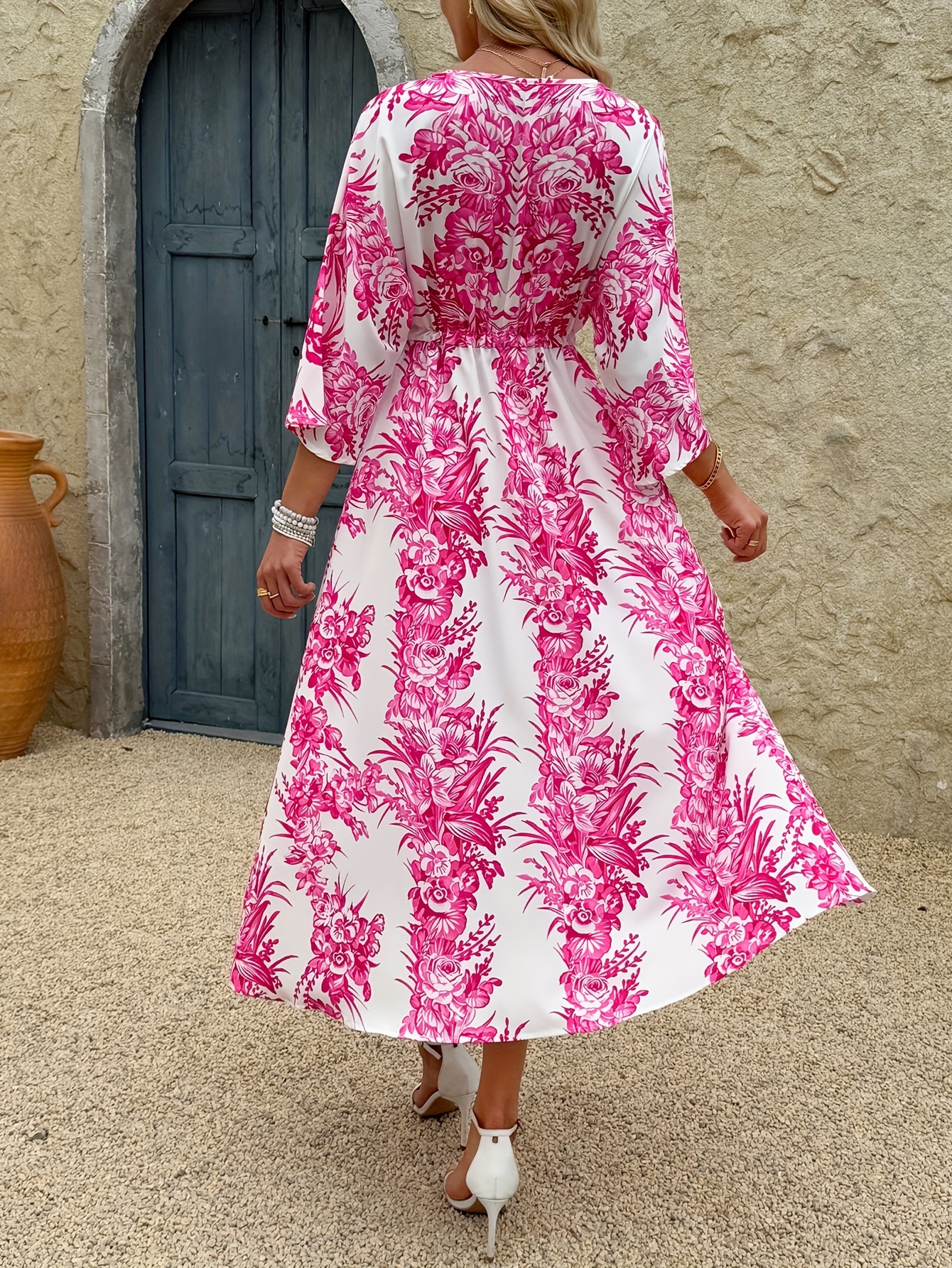 knee length dresses for ladies Tropical Print Plunge Cutout Slit Maxi Vacation Dress – The Landing World