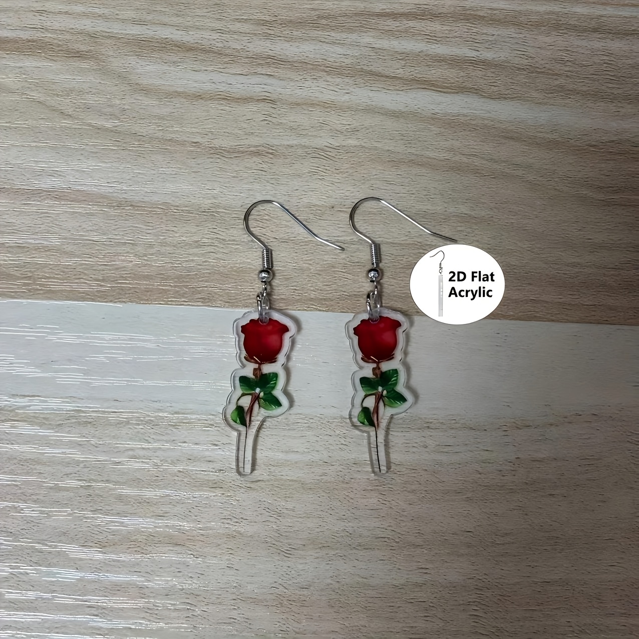 Image of 2d Flat - 2d Graduation Season Exquisite Elegant Red Rose Acrylic Lightweight Durable Pendant Women's Ear Jewelry, Exquisite Design Individual Fashion