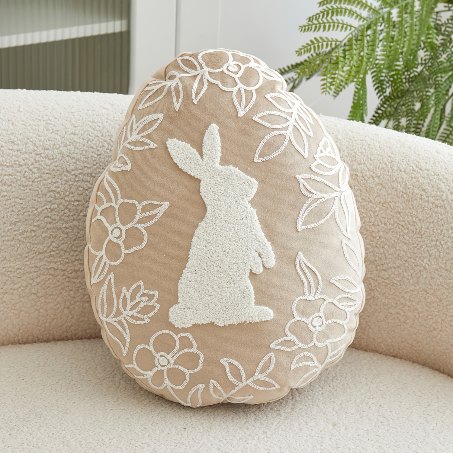 E-shop ., Samt--Kissenbezug, Osterhasen-Kissenbezug, geformte Frühlings- Sommer-Kissenbezüge, einseitige Stickerei, geeignet für Sofa, Wohnzimmer,