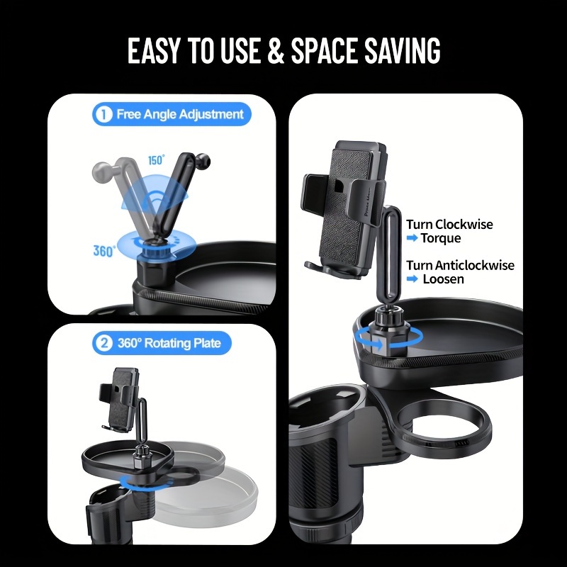 car cup holder tray phone mount expander for car 4 in 1 dual cup holder tray table with expandable base cell phone and dual drink cup holder expander for truck details 2