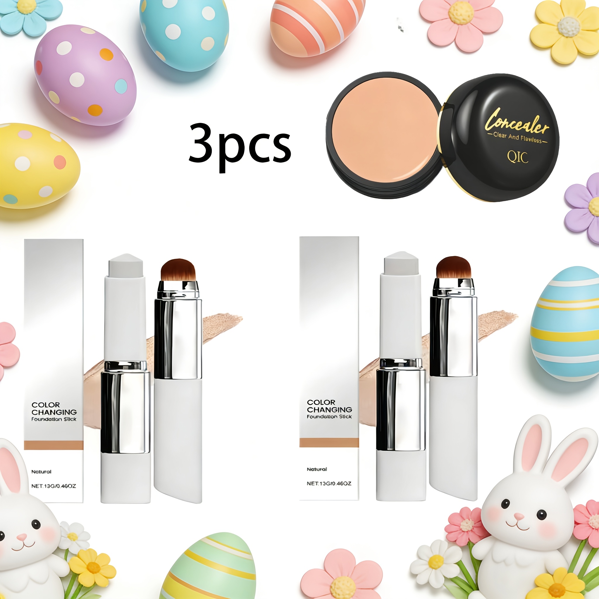 TEMU Set Of 2 Concealer And Foundation Sticks Plus 1 Concealer, Effectively Hides Dark Circles, Resistant To Water And Sweat, Achieves A Perfect