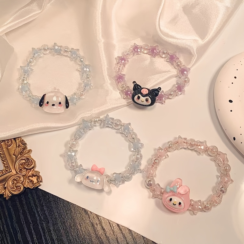 

(authorized By Sanrio) 1pc Sanrio My Melody Kuromi Cinnamoroll Sweet Crystal Couple Bracelet Cartoon Hairband Cute Bracelet