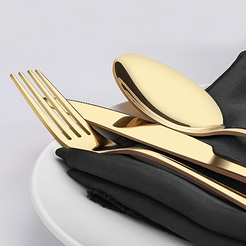4pcs customized unique stainless steel cutlery set knife fork and spoon set recording   wedding gift for   suitable for wedding wedding anniversary anniversary birthday holiday christmas gift golden Product details 6