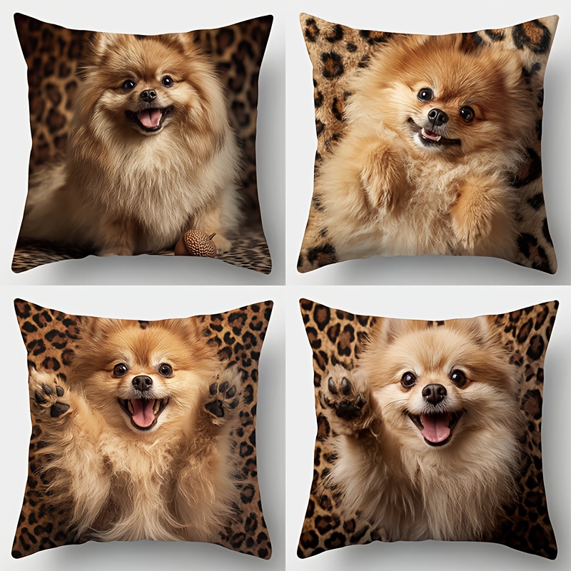 TEMU 2D Flat - Juego de 4 fundas de almohada decorativas con estampado 2D de perros , que muestran sus diversas y adorables . Ideal para reuniones ,
