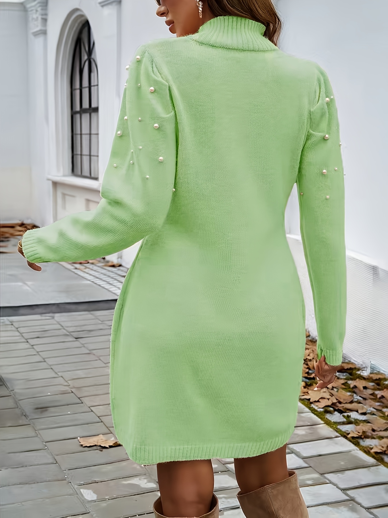 elegant womens autumn winter pearl embellished high neck - Temu Mauritius