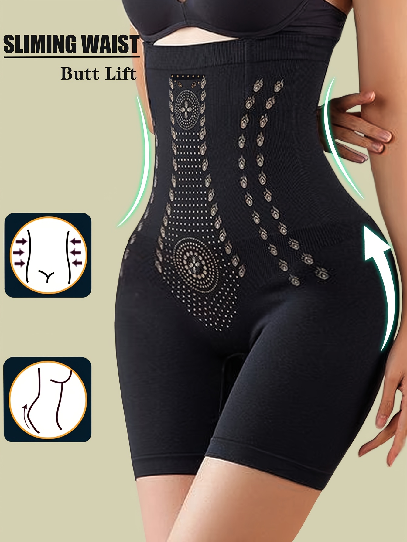 1pc High Waist Tummy Control Panties - Elegant Seamless Waist Trainer with Butt Lifter, Sheath Briefs for Women, Flat Belly & Hip Support, Black with Golden Accents, Tummy Control Shapewear, Sleek Design, Comfortable Fit