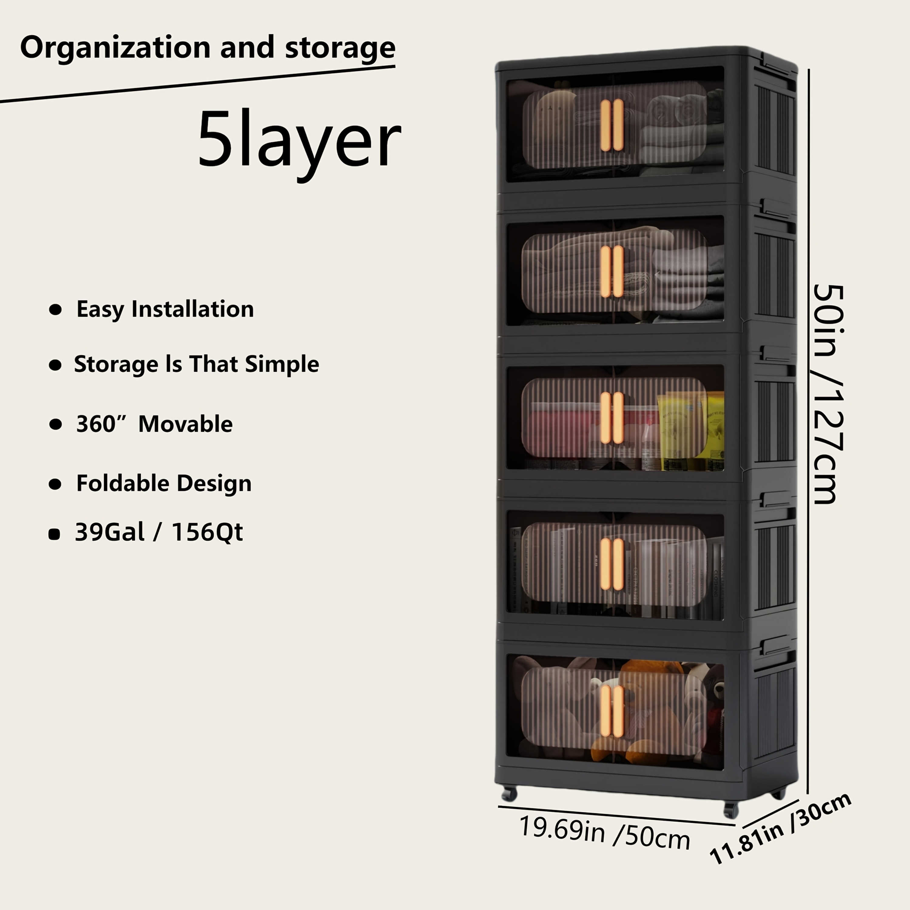 TEMU 4/5 Tier Large Double Door Storage Locker & Bin, Collapsible Stackable Sturdy Space-saving Plastic Organizer With 360° Rotatable Lockable Wheels