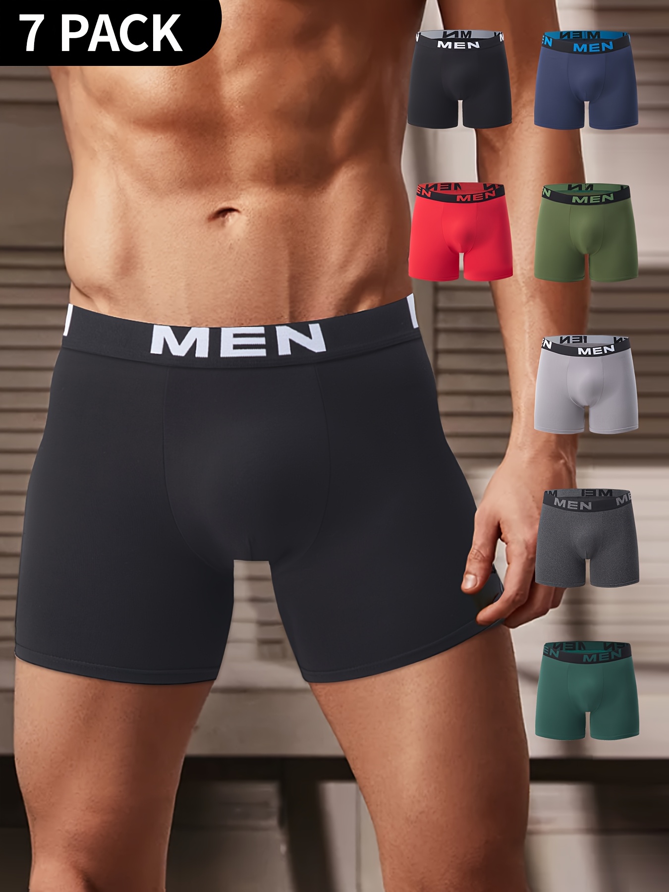 7 pack mens boxer briefs breathable stretch   fit solid color underwear with elastic waistband multi color assortment for everyday casual active wear 7   0