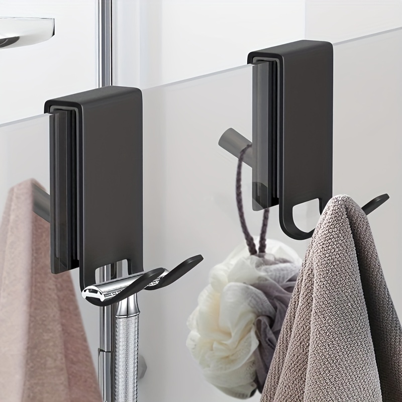 TEMU 2pcs Set Stainless Steel Shower Door Hooks, Bathroom Auxiliary Hooks, Home Storage Hooks