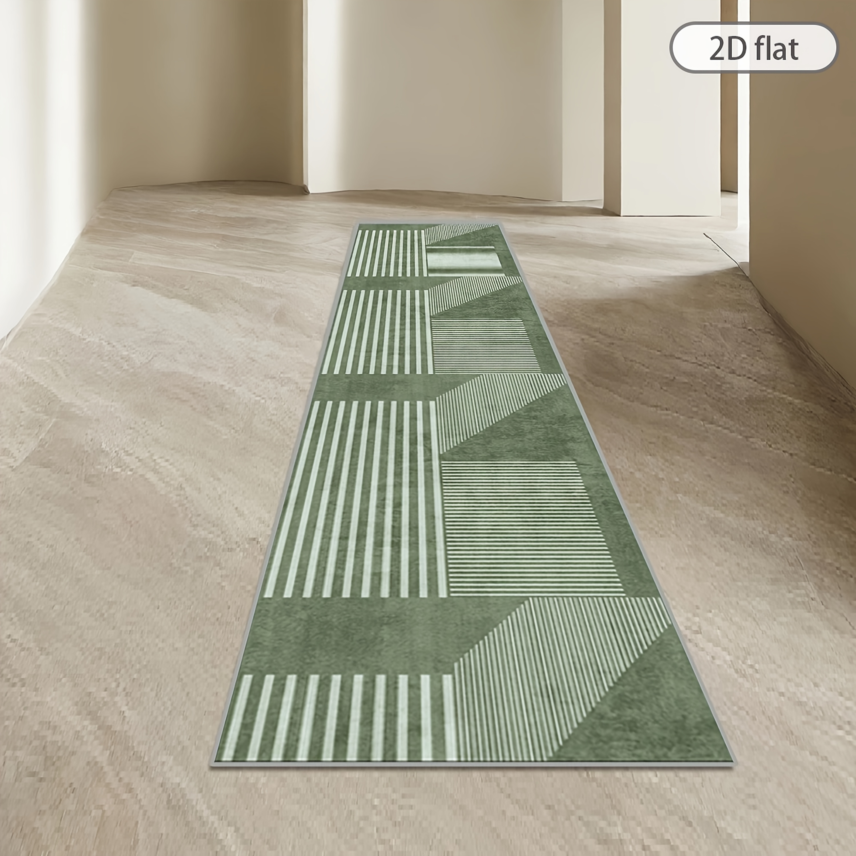 TEMU 2d Flat 1pc Green Nordic Geometry Hotel Welcome Carpet | Fashionable Long Carpets, Machine Washable Polyester Rugs For Meeting Room, Creative