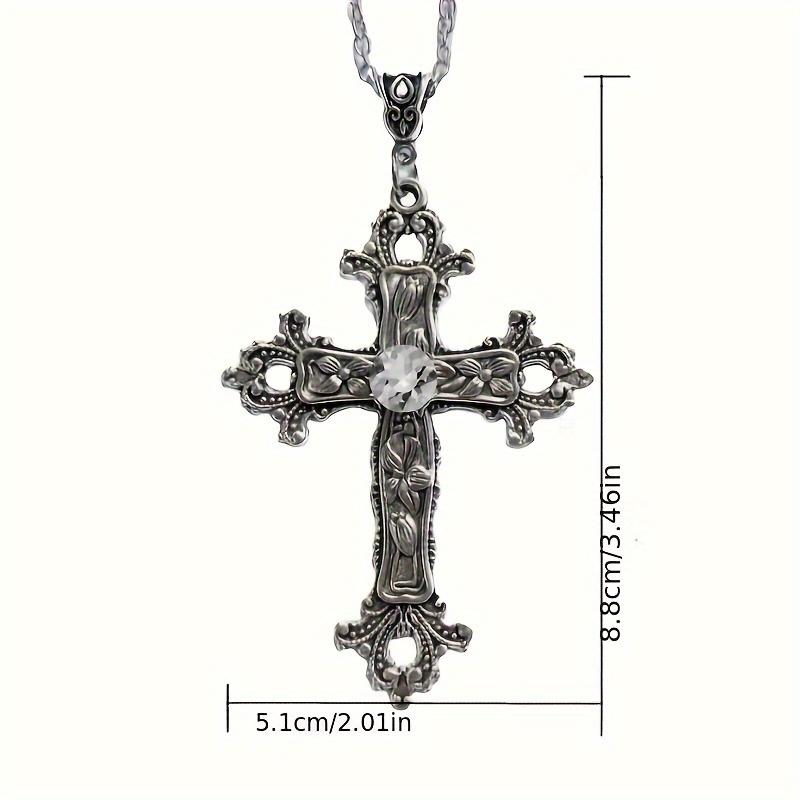 Creative Flower Pattern Cross Inlaid Synthetic Gemstone Necklace