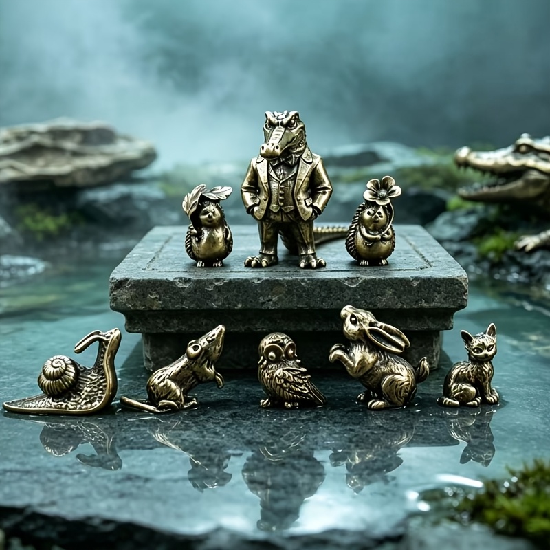 TEMU 8pcs Christmas Decoration Ornament Set / Crocodile King + 2 Hedgehogs + Rabbit + Snail + Mouse + Cat / Desktop Decorative Ornaments / Small Gift