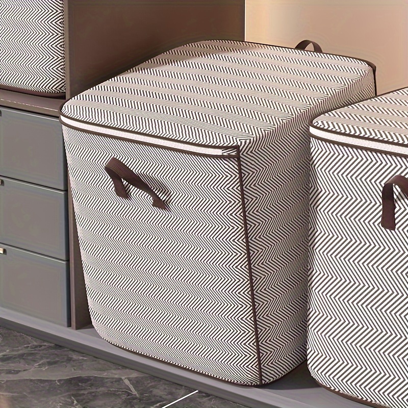 

Modern Stackable Fabric Storage Bins With Lidded Covers - Large Capacity Waterproof And Moisture-proof Organizer Bags For Clothes, Blankets, And Moving