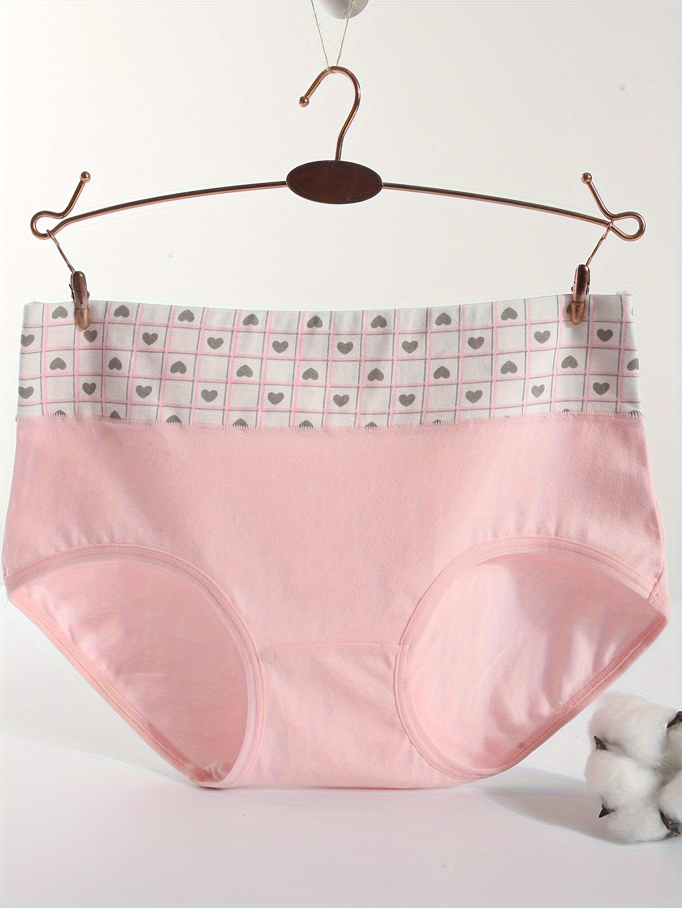 Heart Print Briefs, Comfy & Breathable Stretchy Intimates Panties, Women's  Lingerie & Underwear