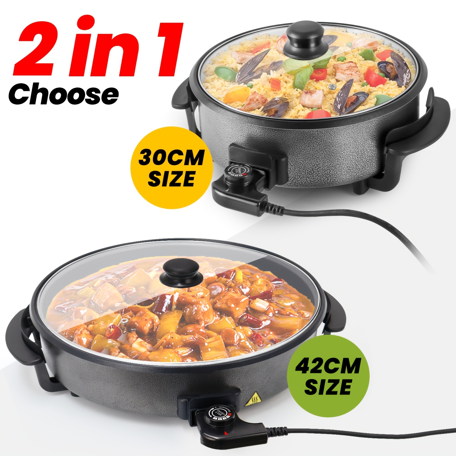 SUPERLEX Multifunctional Pan 30/42cm, 5.6 Litre Electric Multi Pan with Lid 1500 Watt, Electric Pans Pizza Pan, Electric Party Pan, Multiple styles, SUPERLEX