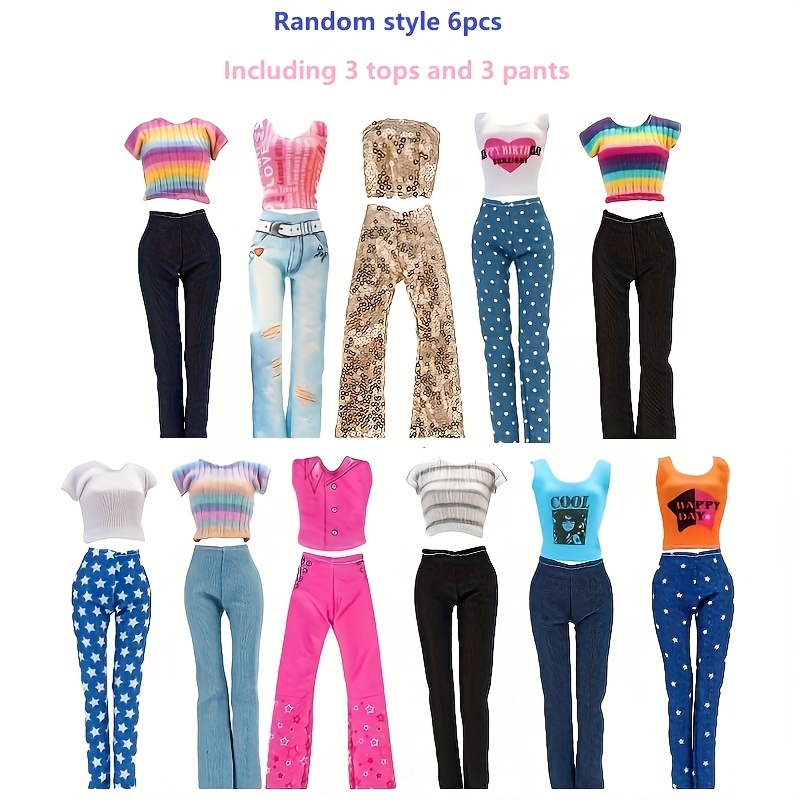 Image of 6pcs Random Fashionable Women' Clothing, Suitable For 29./11.5in Dolls, Including 3 Tops And 3 Pants, Great Gift, High Quality, Suitable For Children, Not Including Dolls