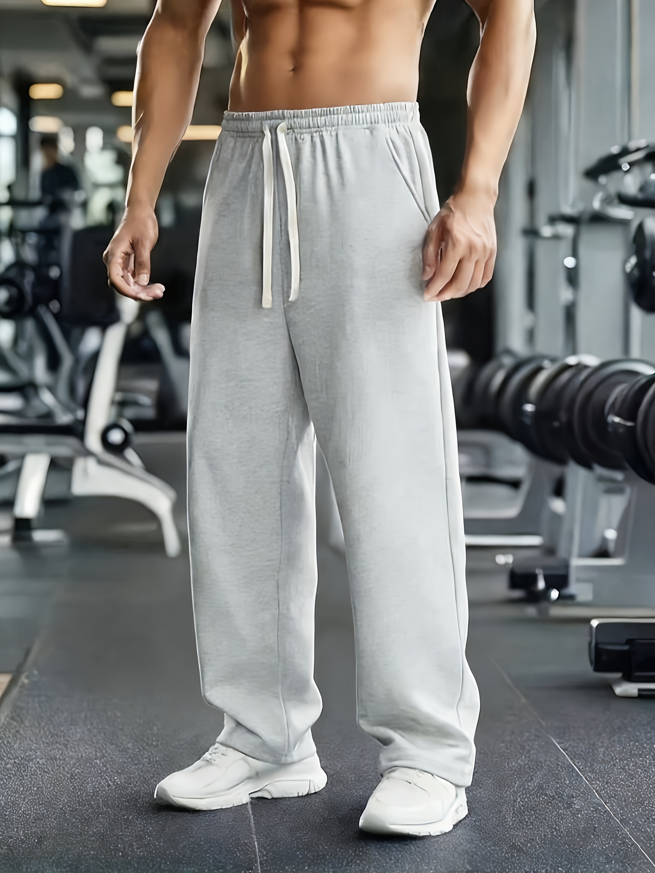1pc mens lightweight breathable joggers with elastic waistband drawstring soft knit straight sweatpants suitable for gym training casual wear workout pants with double side pockets gift for athletes