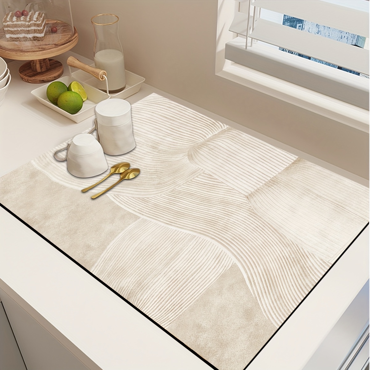 TEMU 1pc Minimalist Abstract Line Diatomite Kitchen Absorbent Mat - Non-slip Rubber Backing, Quick-dry Suitable For Countertop Protector, Dish Rack
