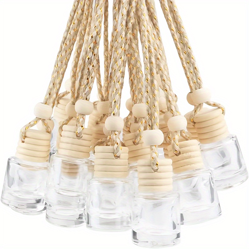 

5/10/20pcs Hanging Glass Bottles For Car Air Freshener, 5ml Empty Perfume Bottles With 5-strand Rope And Wooden Beads, Creative Essential Oil Car Hanging Ornaments