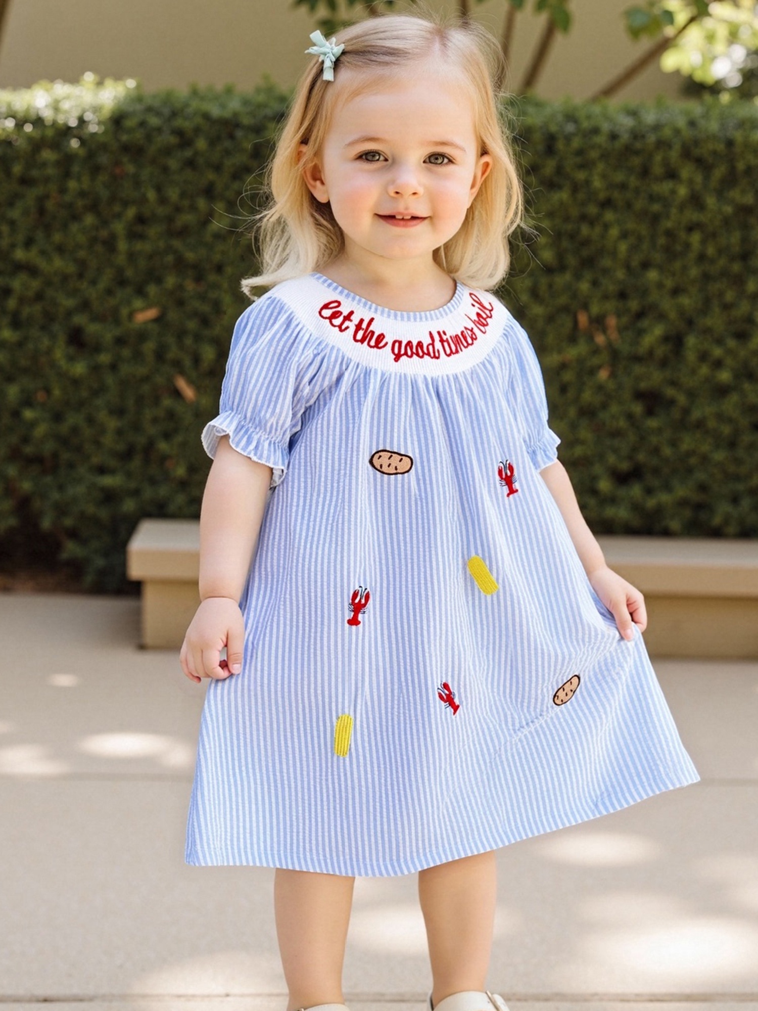 sachin and babi light blue dress Vineyard Vines Women's Ainsley Lobster Embroidered Dress Cottagecore  Coastal main image 1