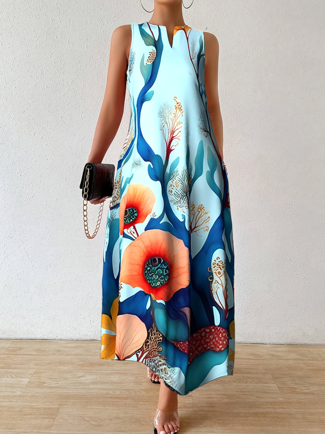 women's casual sleeveless a line dress vibrant floral print - Temu Hungary